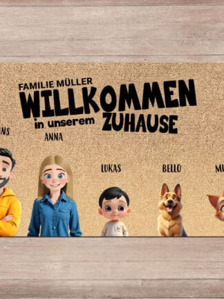 Personalisierte Fußmatte - Zeichentrickfamilie