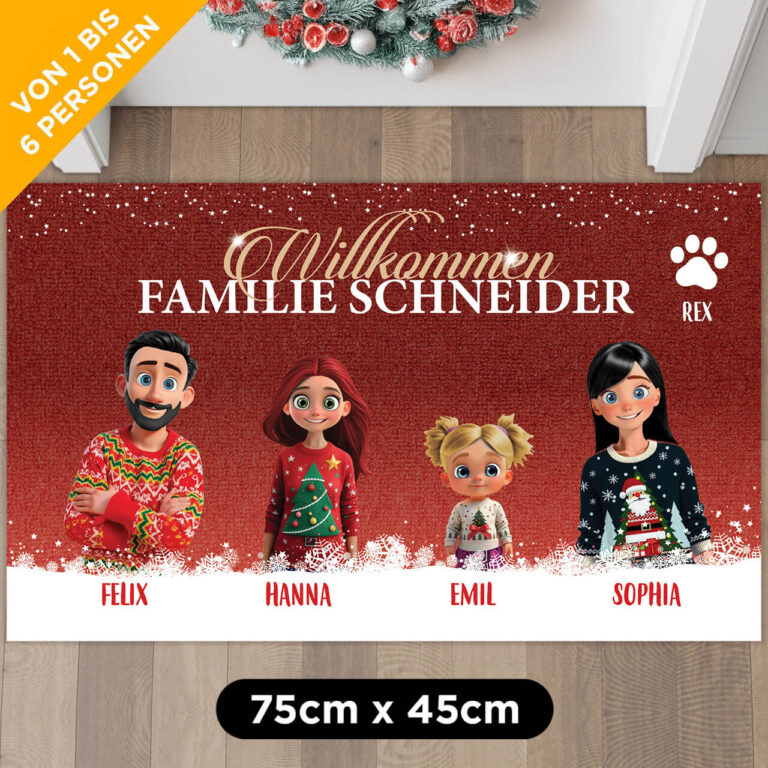 Personalisierte Fußmatte “Frohe Feiertage“ für die ganze Familie