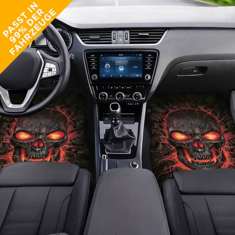 Personalisierte Autoteppiche „Inferno Skull“ mit deinem Text