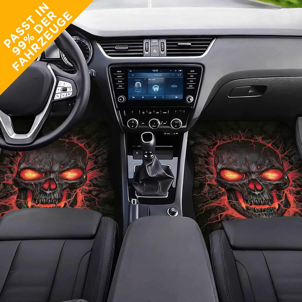 Personalisierte Autoteppiche „Inferno Skull“ mit deinem Text